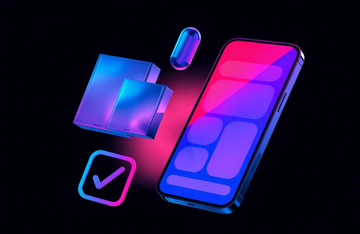 Persoon met een telefoon waarop een afgeronde app staat